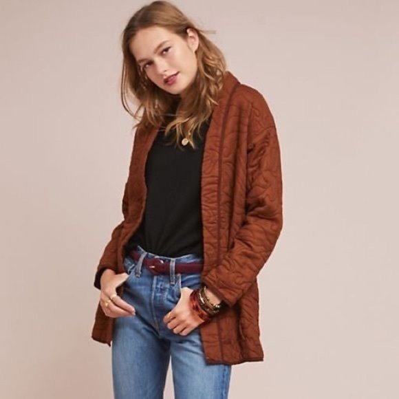Anthropologie Brown Quilted kimono jacket - Picture 1 of 9